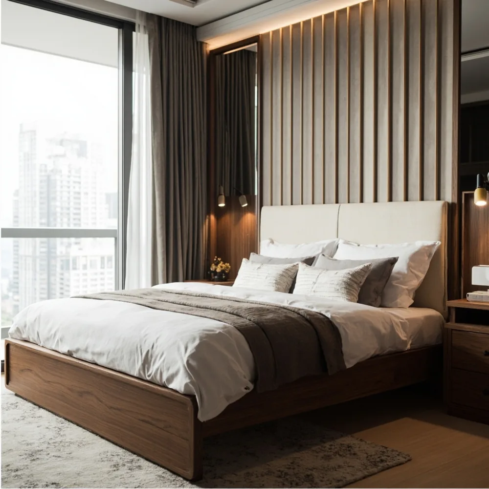 Rangka katil kayu walnut gaya Amerika untuk kondominium Kuala Lumpur