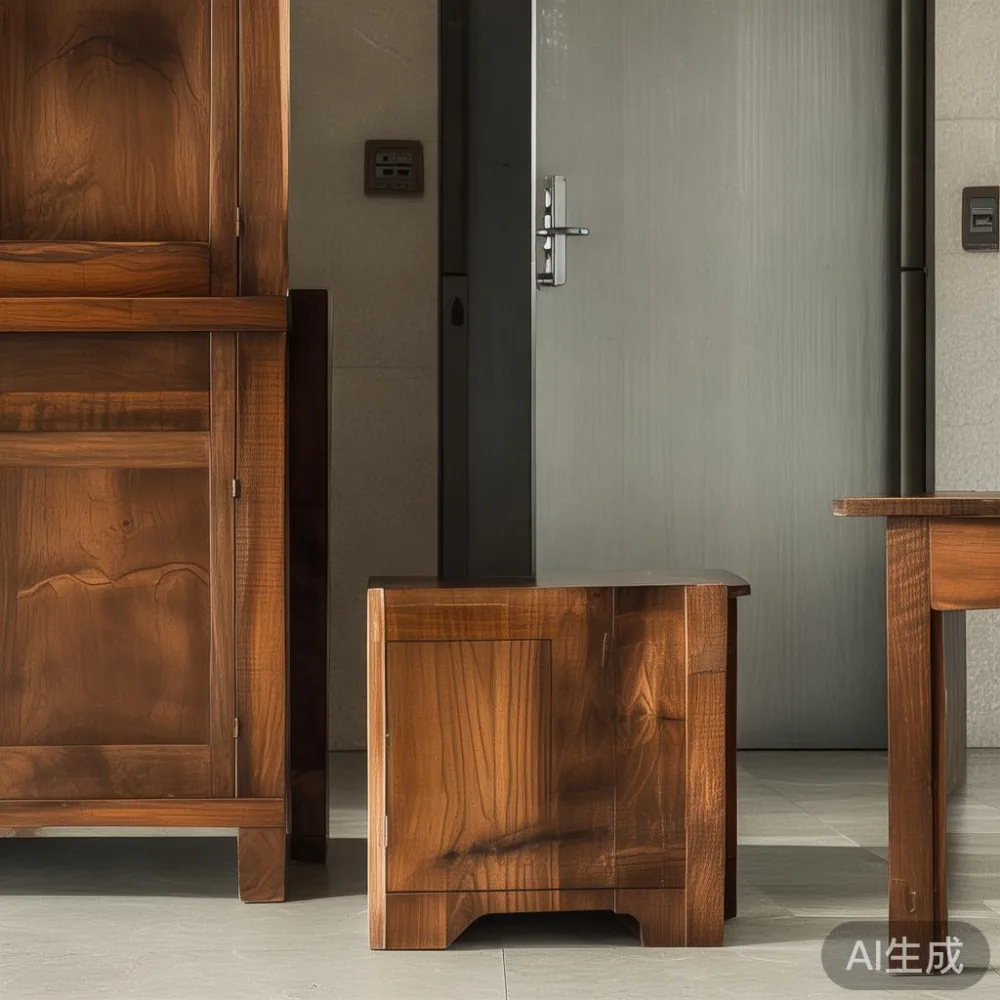 Sofa kayu pepejal dan meja makan mewah gaya Amerika berhampiran pintu lif kondominium