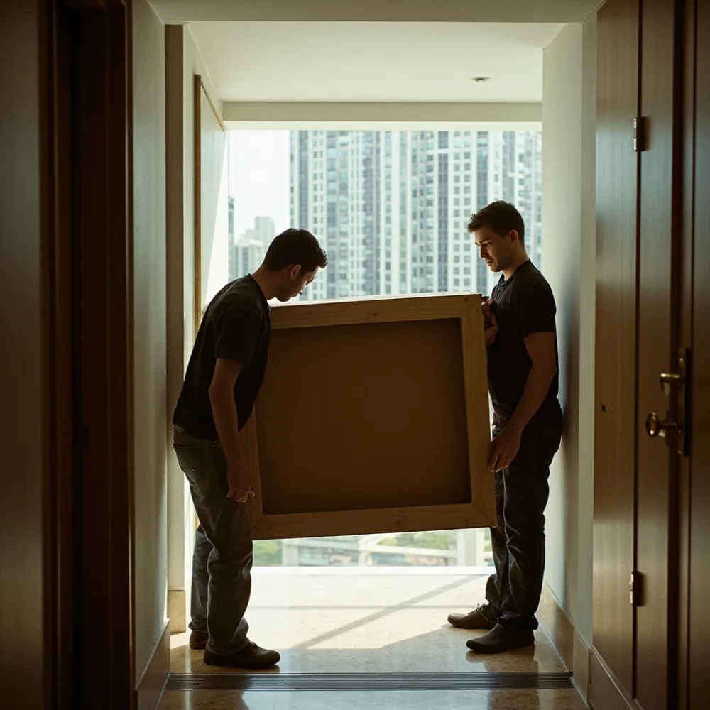 Pakej knock-down bed frame my di lif servis kondominium Kuala Lumpur semasa penghantaran