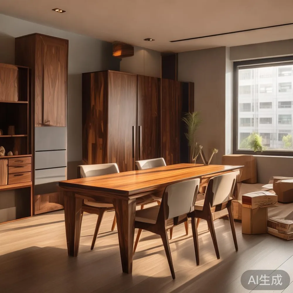 Set meja makan dan almari baju kayu pepejal mewah gaya Amerika di apartmen Pulau Pinang