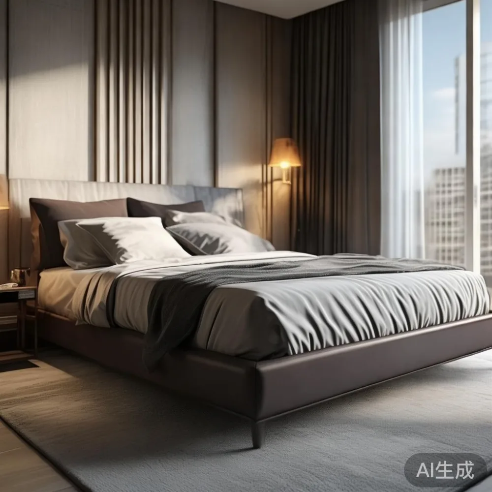 Gambar frame tempat tidur mewah di apartemen modern di Kuala Lumpur