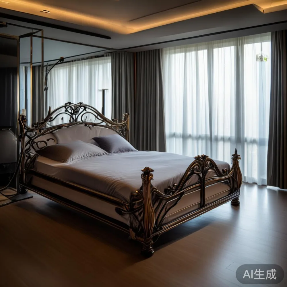 Gambar bed frame mewah gaya Perancis di kondominium di Kuala Lumpur