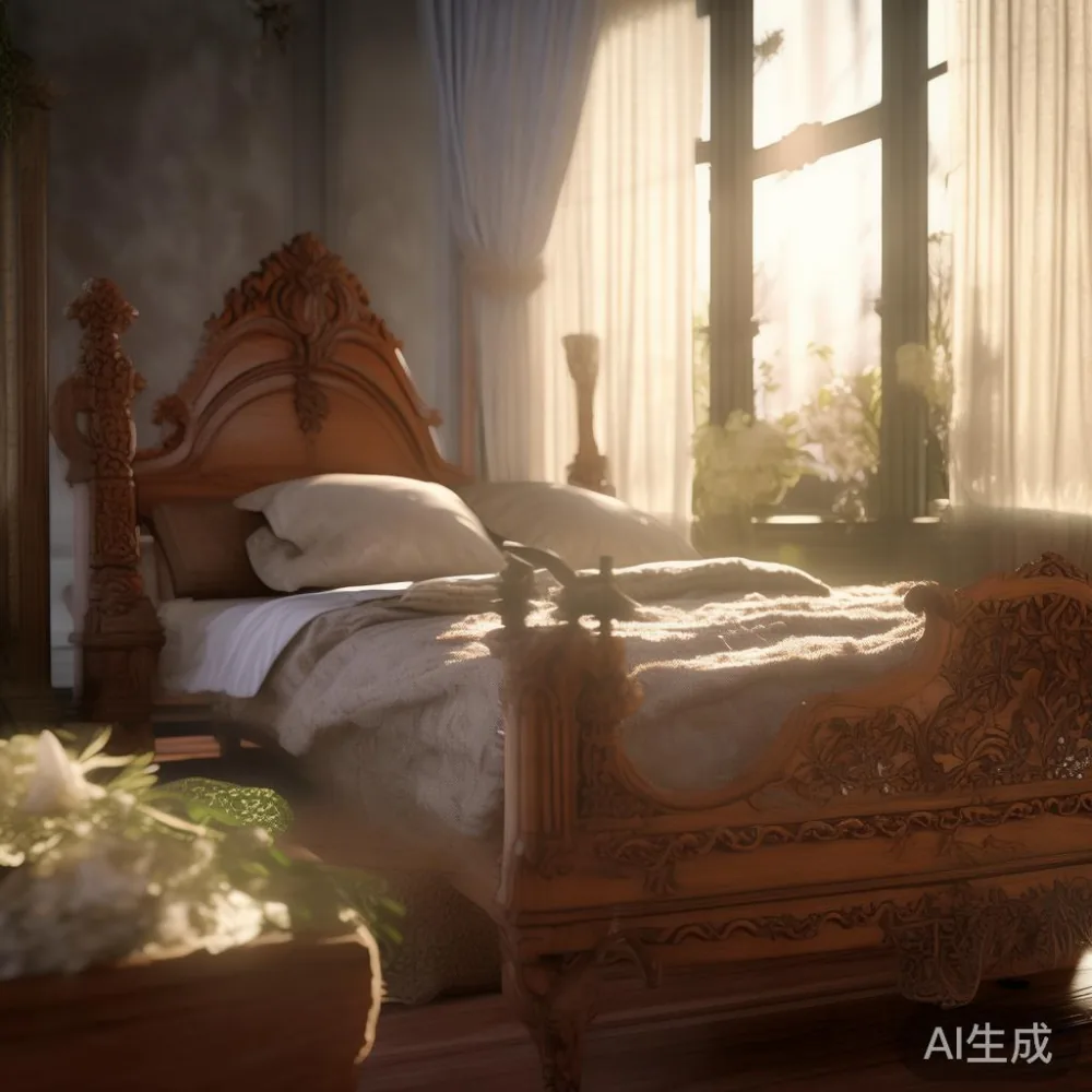 Gambar frame tempat tidur kayu klasik dengan kerja ukir