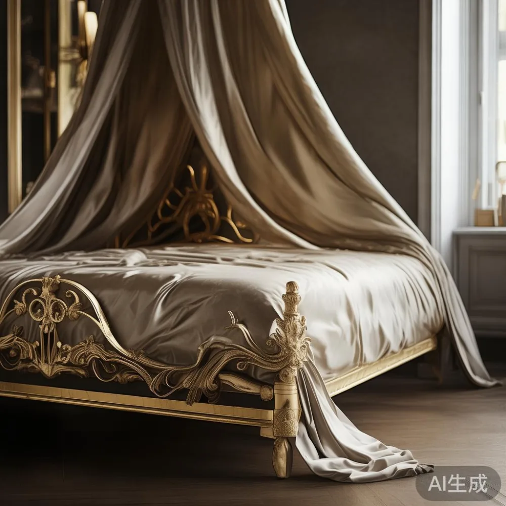 Gambar frame tempat tidur mewah gaya Perancis di rumah kondominium modern