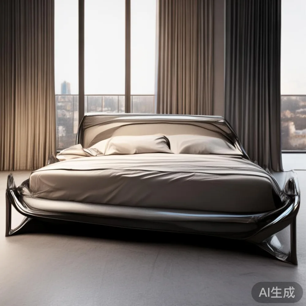 Gambar frame tempat tidur mewah gaya postmoden di bilik tidur kondominium yang luas