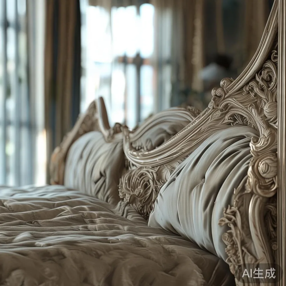 Gambar frame tempat tidur mewah gaya Perancis di unit kondominium moden di KL