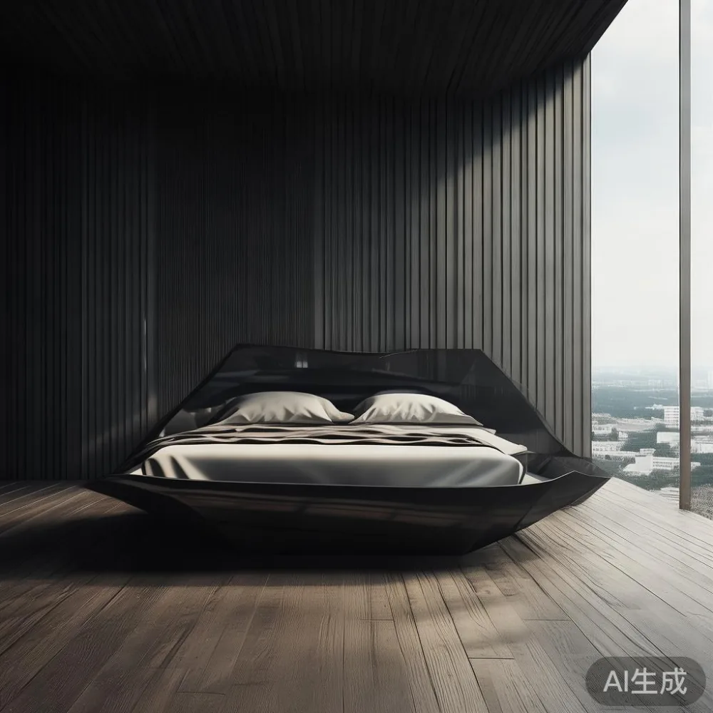Gambar frame tempat tidur mewah gaya postmoden di unit kon domanda kontemporer