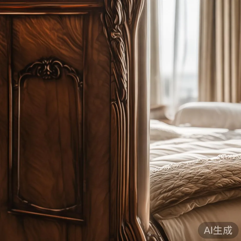 Gambar frame tempat tidur mewah gaya Perancis di unit kondominium di KL