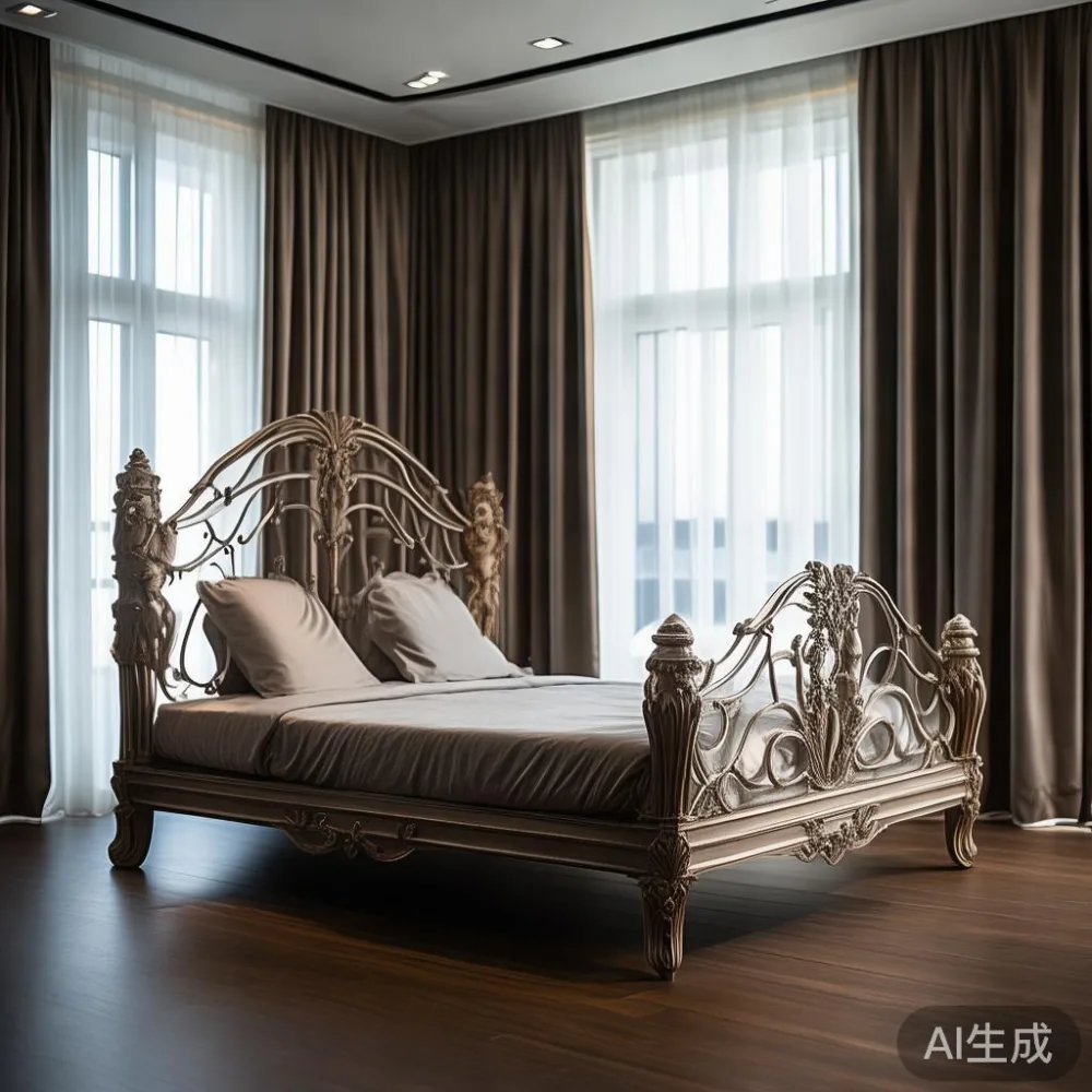 Gambar frame tempat tidur mewah gaya Perancis di kondominium KL