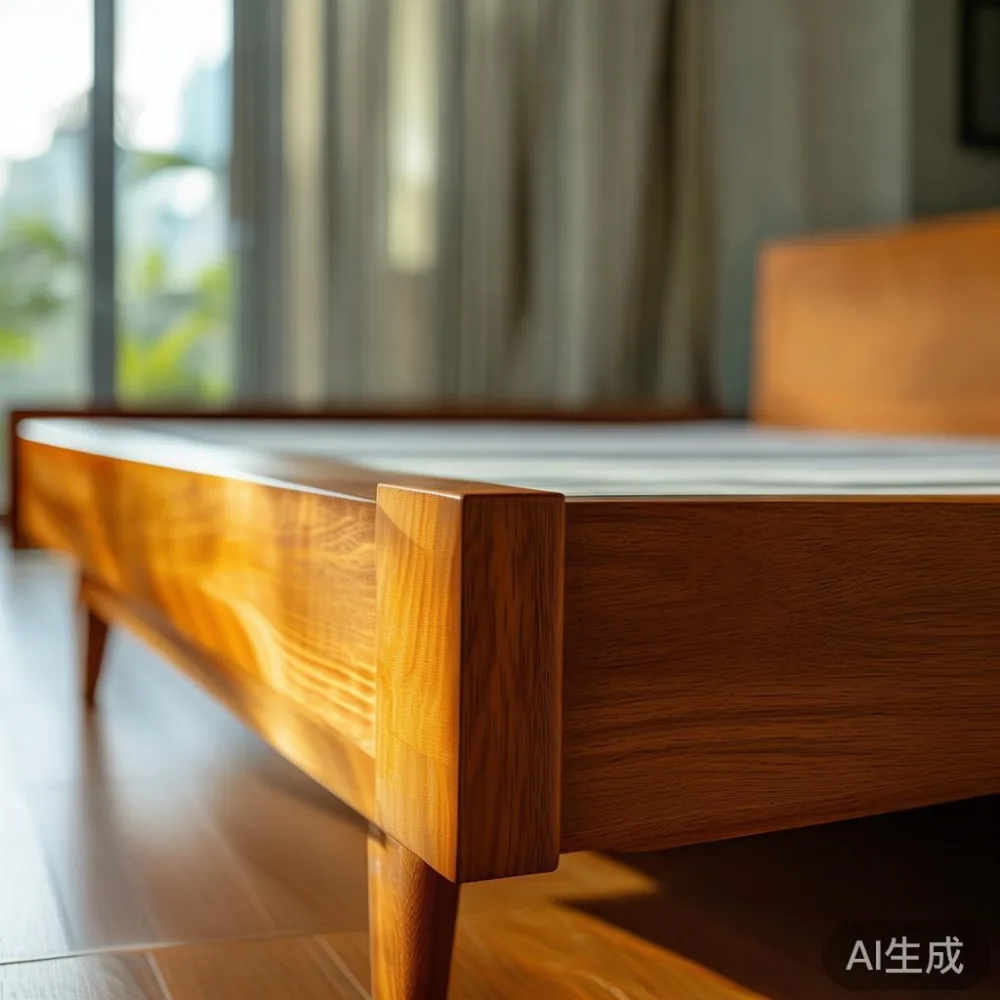 Gambar frame tempat tidur mewah gaya Mid-century modern di kondominium di KL