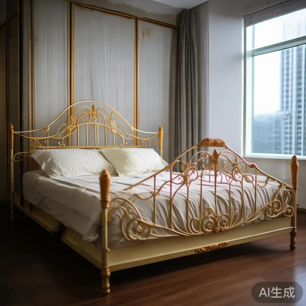 Gambar frame tempat tidur mewah gaya Perancis di apartemen tinggi di JB