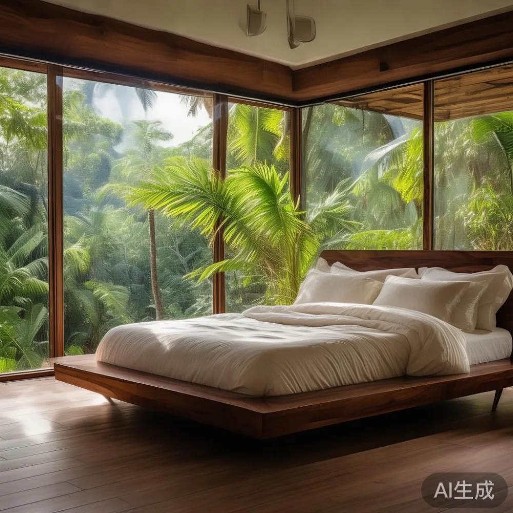 bawah panorama bilik tidur mewah dengan katil King Walnut